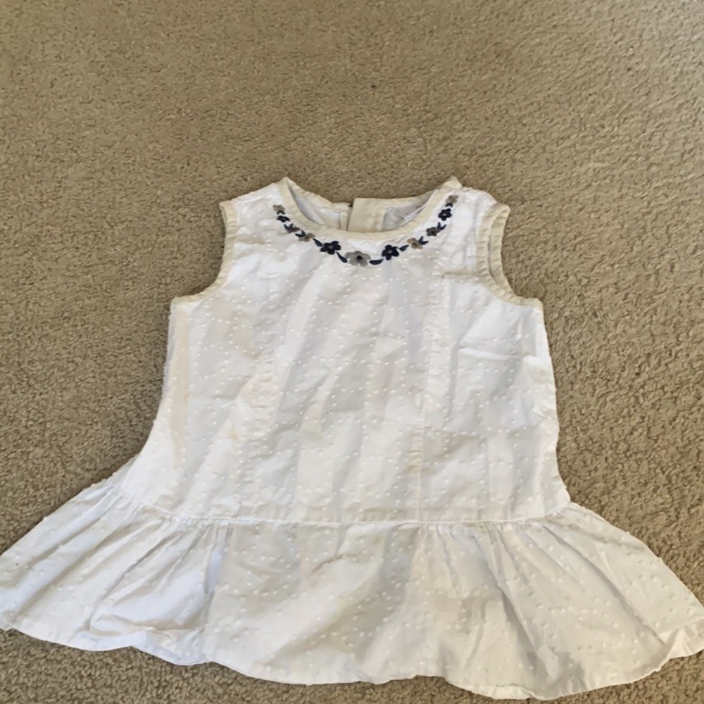 Hanna Andersson Top Sz 120 Floral Embroidered Swiss Dot peplum white summer